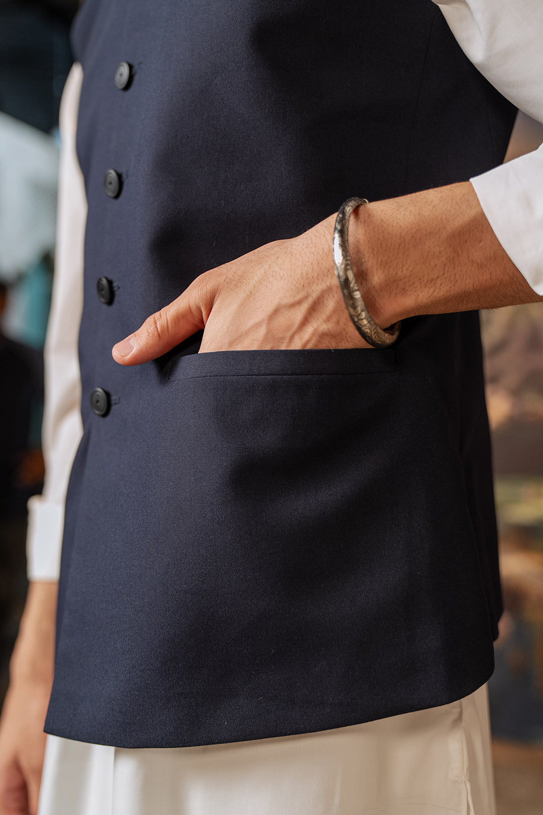 Navy Suiting Fabric Men's Waistcoat (1-Pc) - Image 4