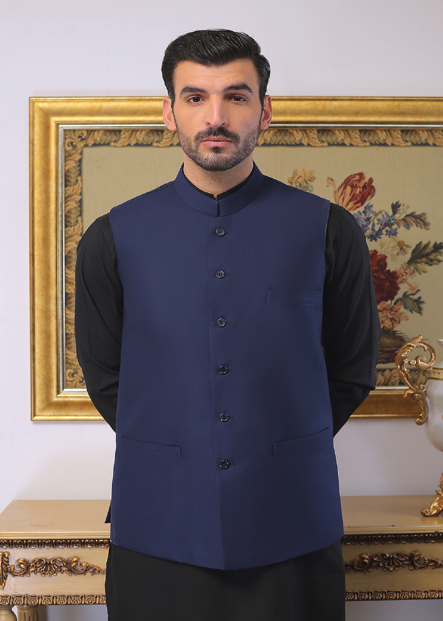 Navy Blue Tropical Fabric Waistcoat (1-Pc) - Image 2