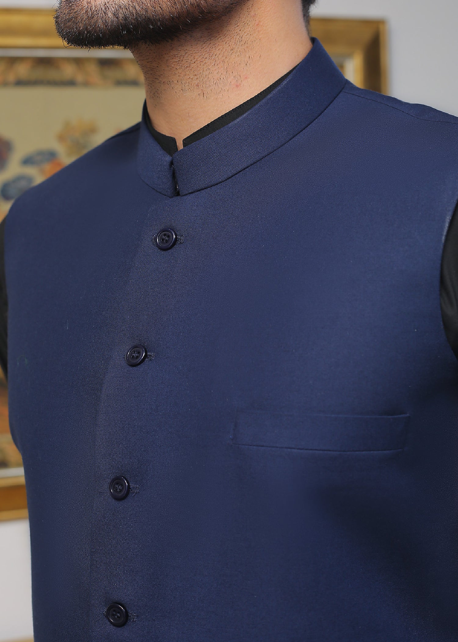 Navy Blue Tropical Fabric Waistcoat (1-Pc) - Image 3