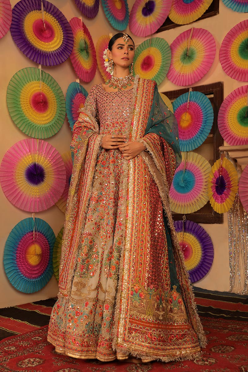 Pakistani Skin Zardozi Korean Net Anarkali Dress (3-Piece) - Image 2