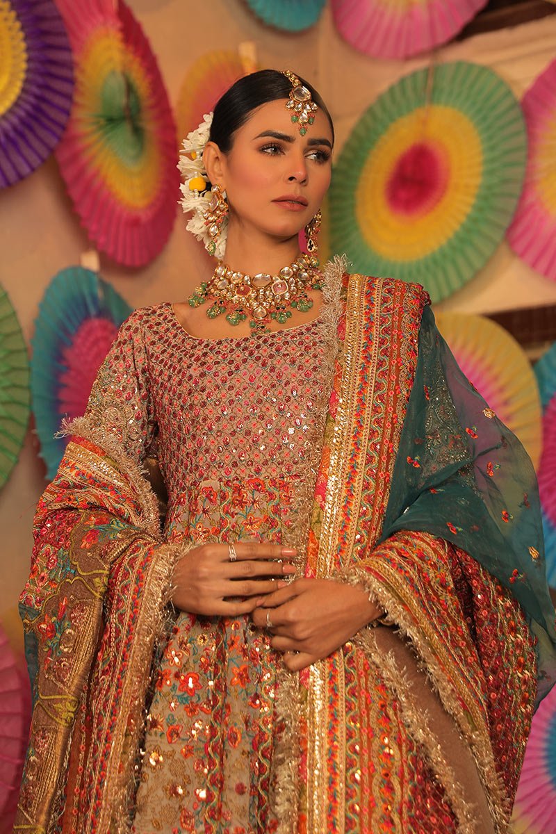 Pakistani Skin Zardozi Korean Net Anarkali Dress (3-Piece) - Image 3