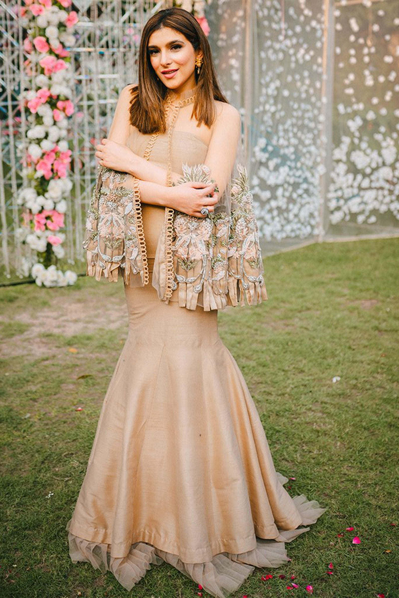 Nude Embellished Raw Silk Mermaid Gown (2-Piece) - Image 1