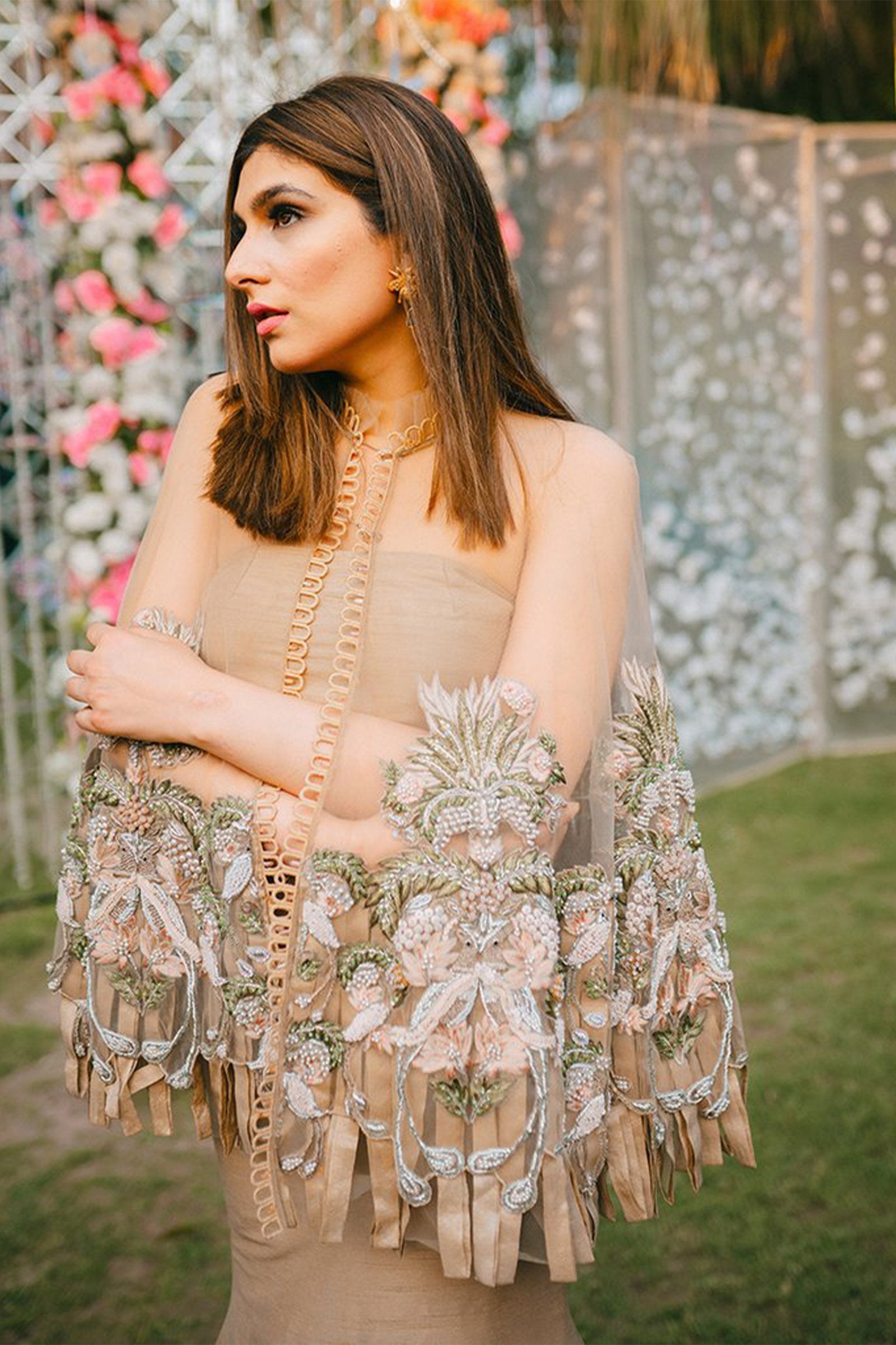 Nude Embellished Raw Silk Mermaid Gown (2-Piece) - Image 2