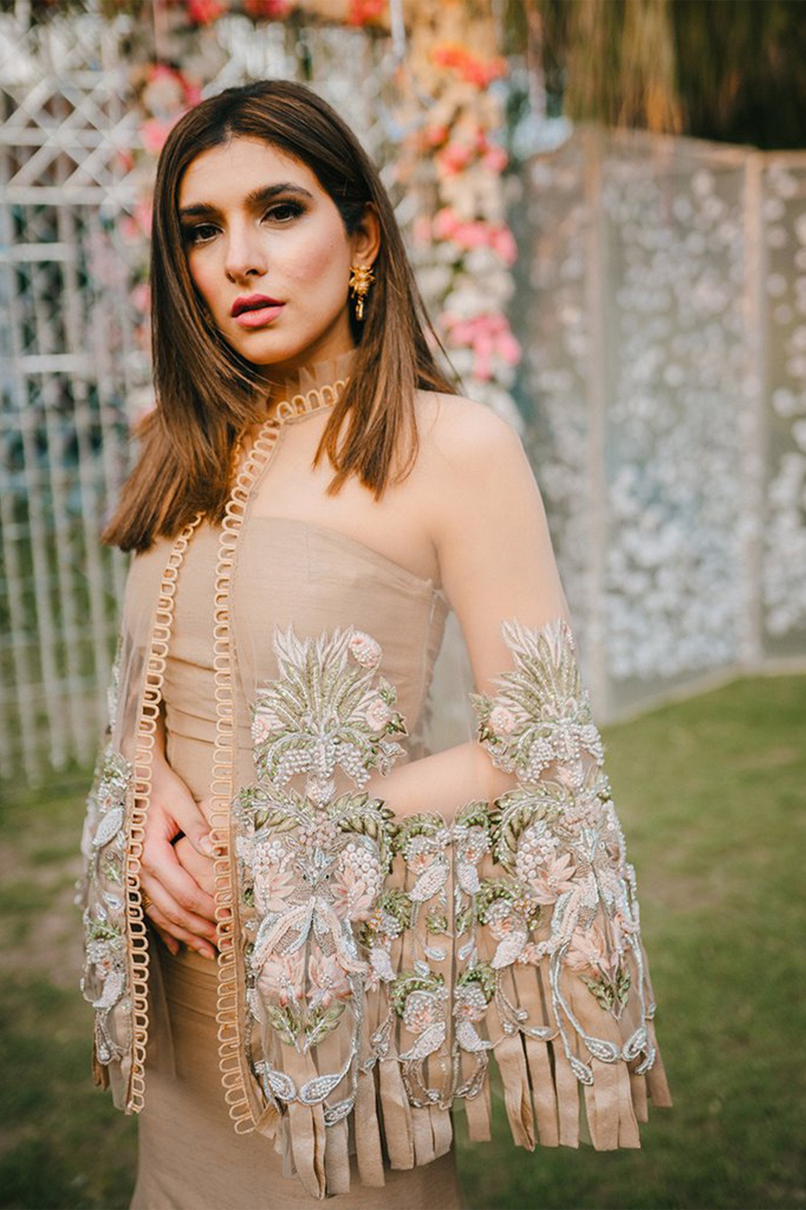 Nude Embellished Raw Silk Mermaid Gown (2-Piece) - Image 4