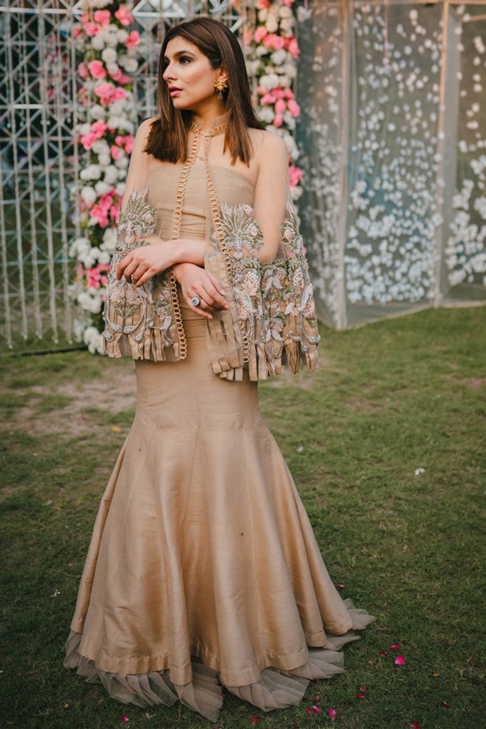 Nude Embellished Raw Silk Mermaid Gown (2-Piece) - Image 5