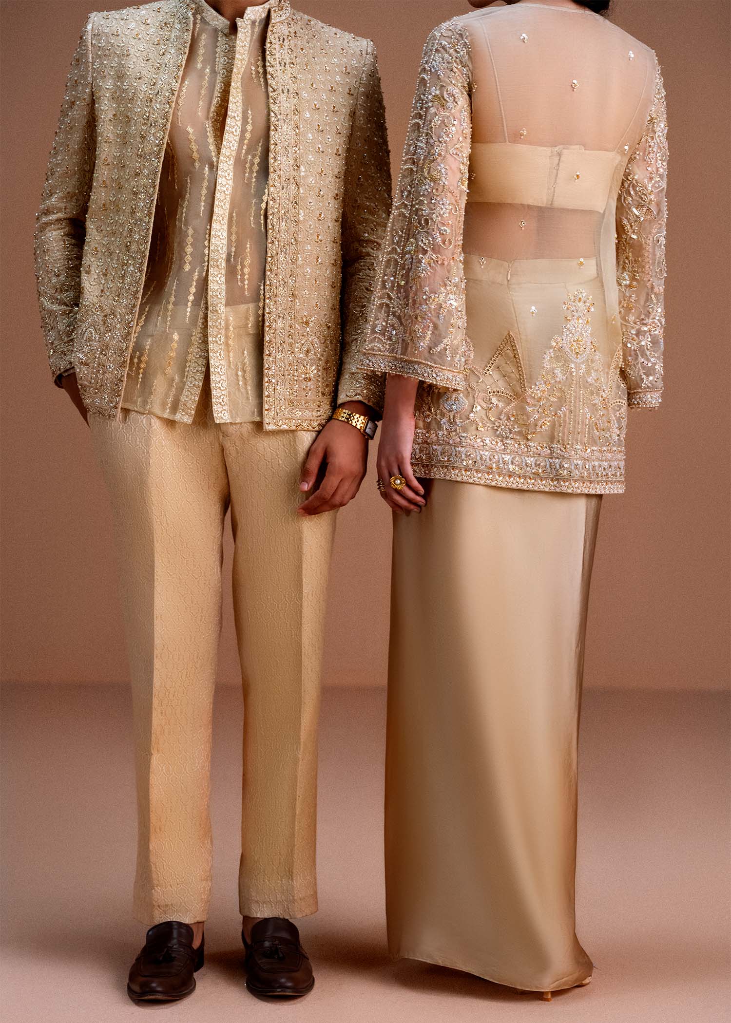 Indian Honey Nude Embroidered Organza Shirt with Draped Skirt (2-Piece) - Image 9