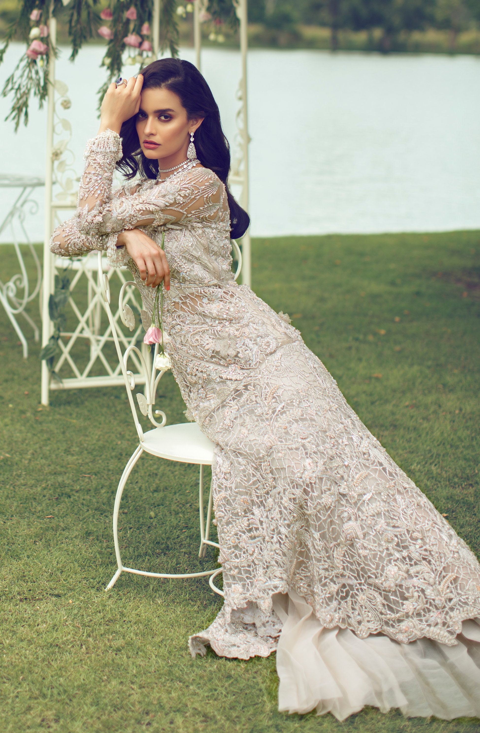 Nude Hand-Embellished Net Gown (1-Pc) - Image 2