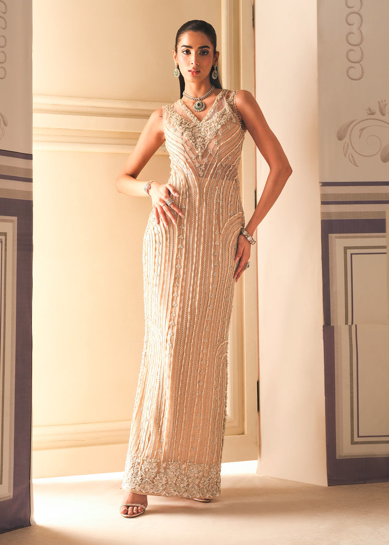 Nude Embellished Net Gown (3-Piece) - Image 1