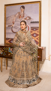 Pakistani Skin Mirror Work Net & Tissue Lehenga (3-Piece) - Image 2