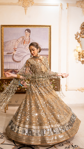 Pakistani Skin Mirror Work Net & Tissue Lehenga (3-Piece) - Image 3