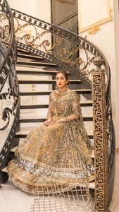 Pakistani Skin Mirror Work Net & Tissue Lehenga (3-Piece) - Image 4