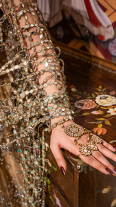 Pakistani Skin Mirror Work Net & Tissue Lehenga (3-Piece) - Image 5