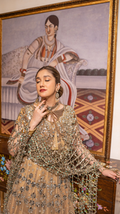 Pakistani Skin Mirror Work Net & Tissue Lehenga (3-Piece) - Image 6