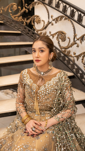 Pakistani Skin Mirror Work Net & Tissue Lehenga (3-Piece) - Image 9