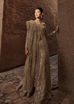 Skin Embroidered Organza Gown with Jamawar Lehnga (3-Piece) - Image 4