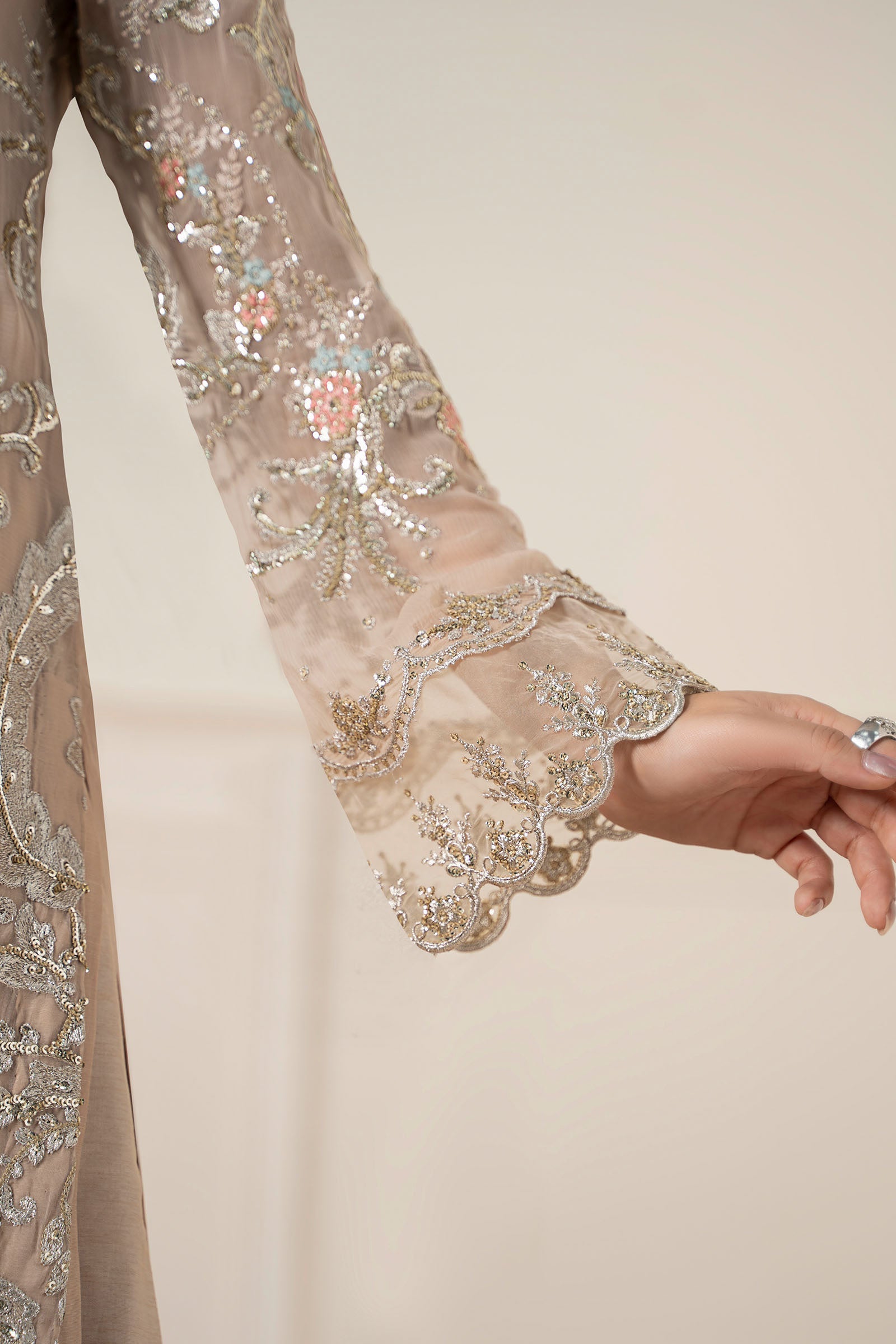 Skin Embroidered Bemberg Chiffon Straight-Cut Suit (3-Piece) - Image 4