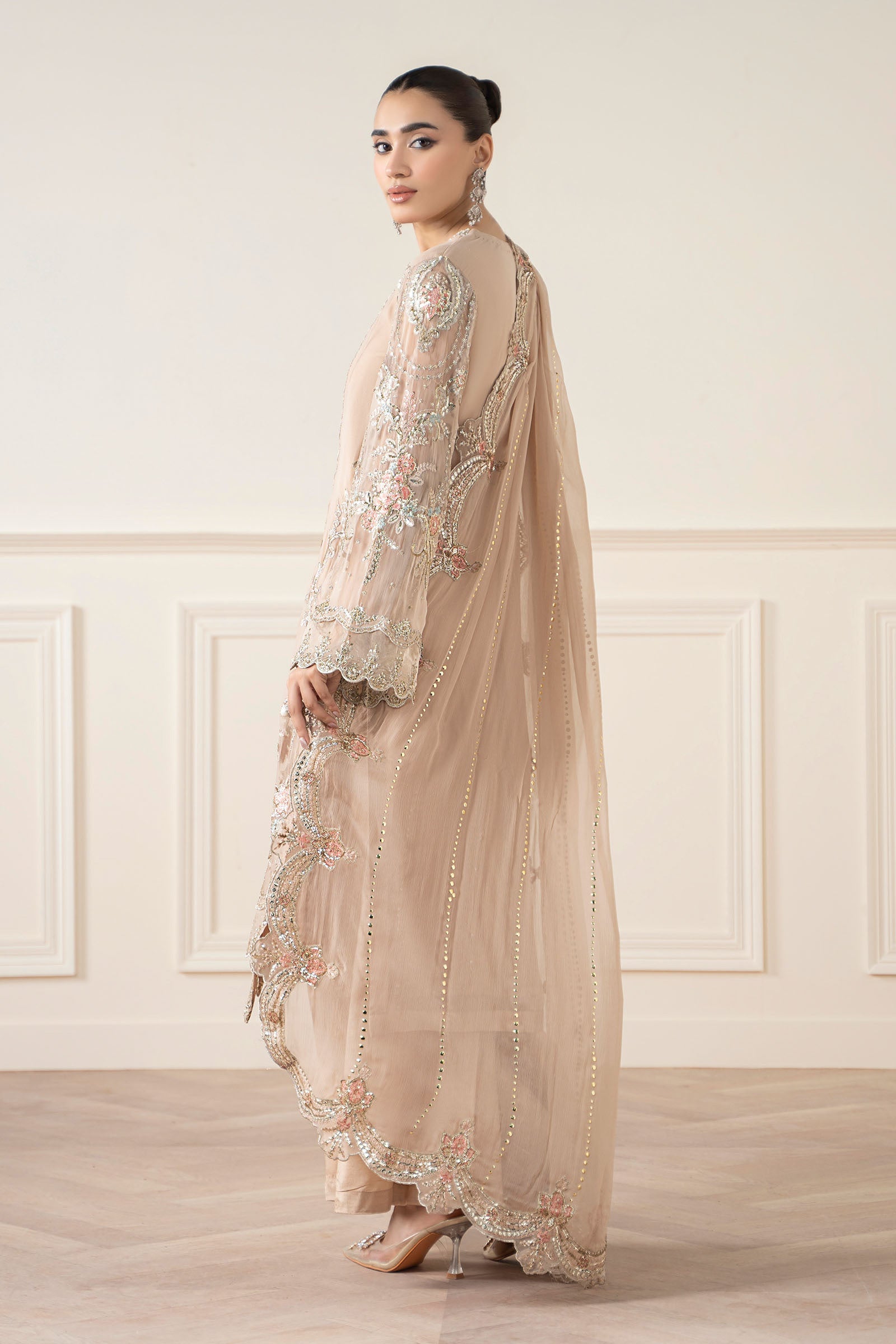 Skin Embroidered Bemberg Chiffon Straight-Cut Suit (3-Piece) - Image 5