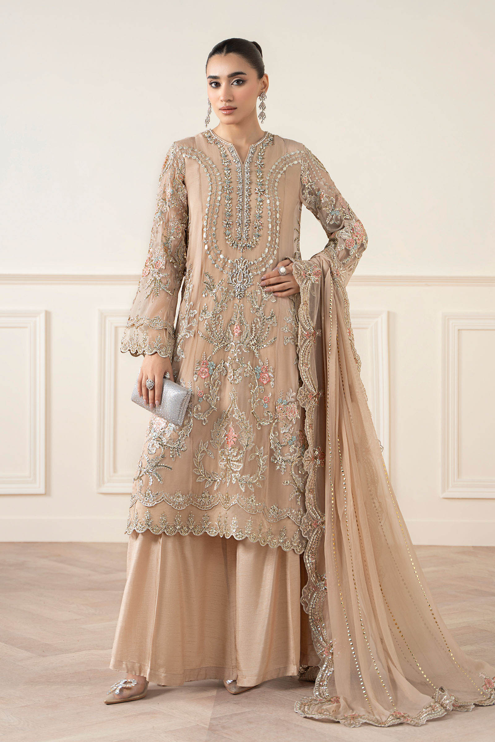 Skin Embroidered Bemberg Chiffon Straight-Cut Suit (3-Piece) - Image 6