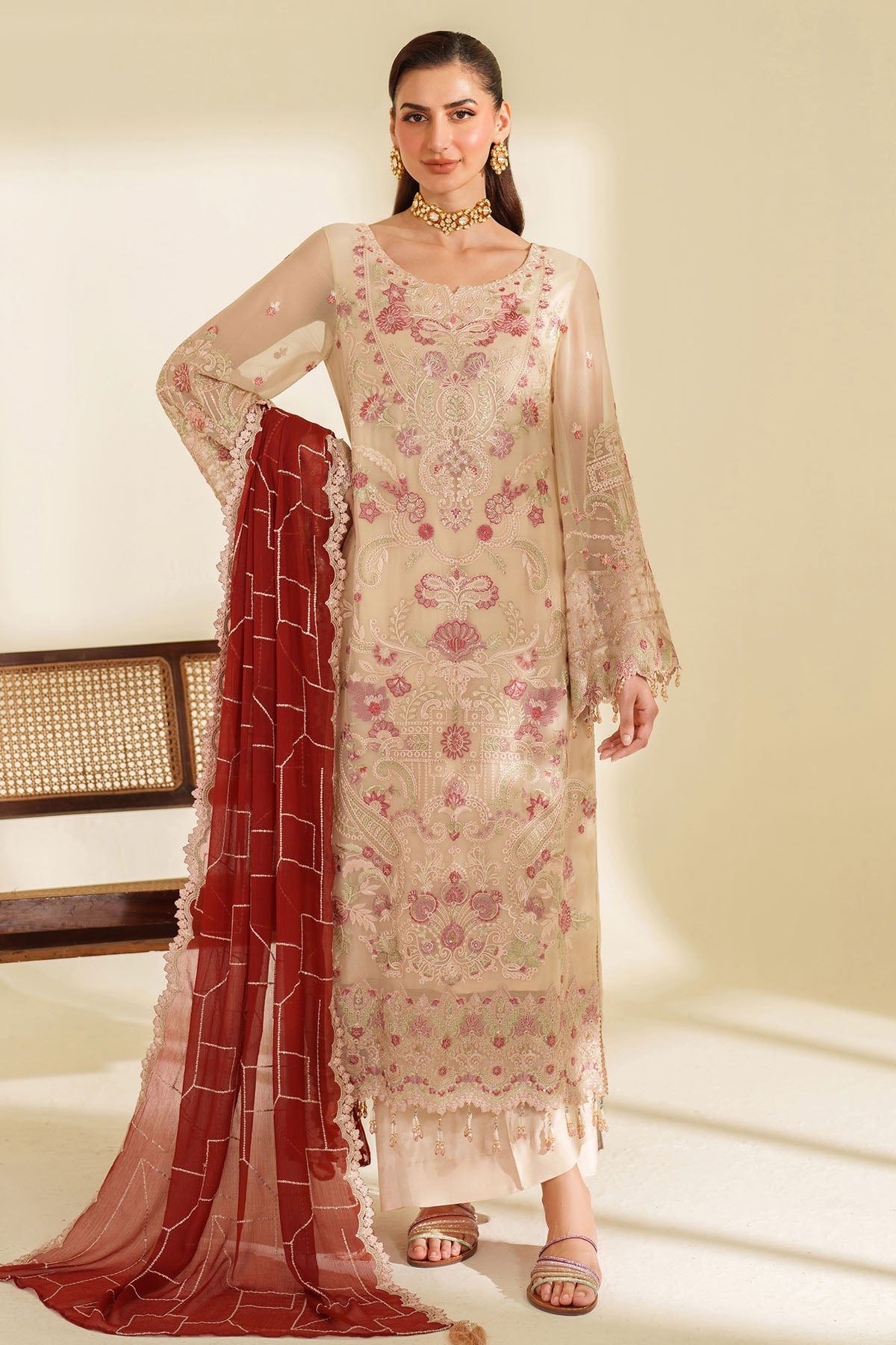 Skin Embroidered Chiffon & Organza 3-Piece Suit - Image 1