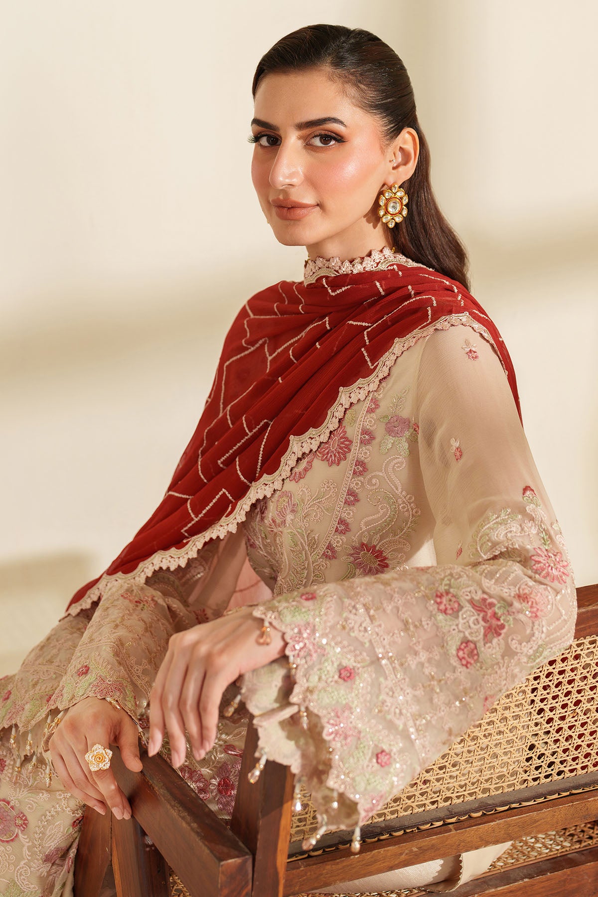 Skin Embroidered Chiffon & Organza 3-Piece Suit - Image 2
