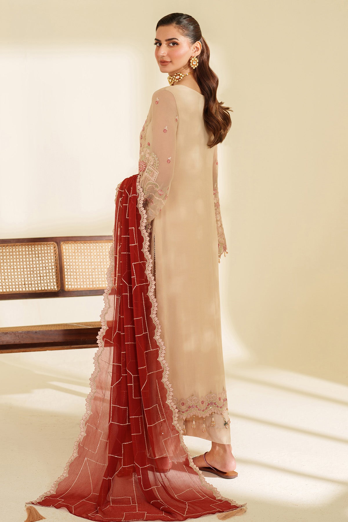 Skin Embroidered Chiffon & Organza 3-Piece Suit - Image 3