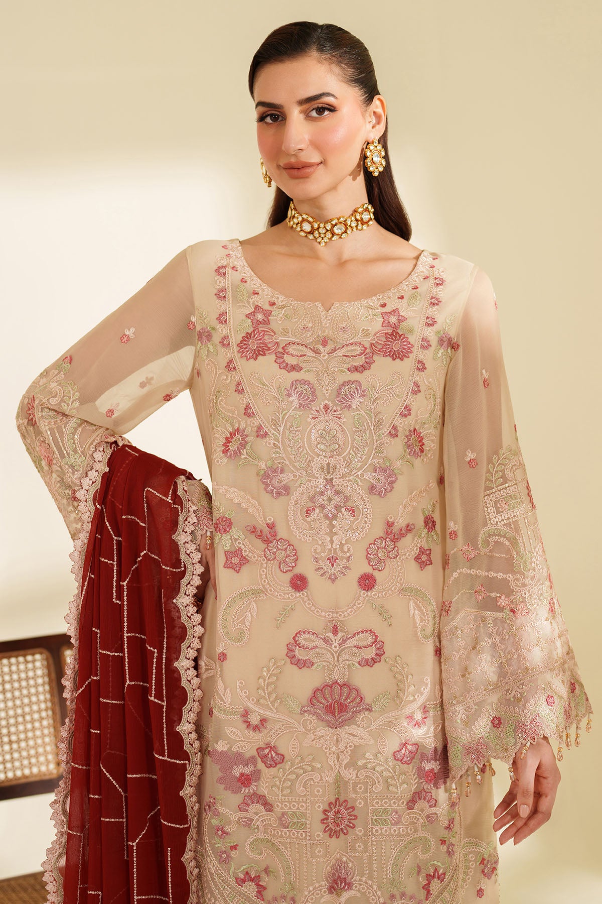 Skin Embroidered Chiffon & Organza 3-Piece Suit - Image 4