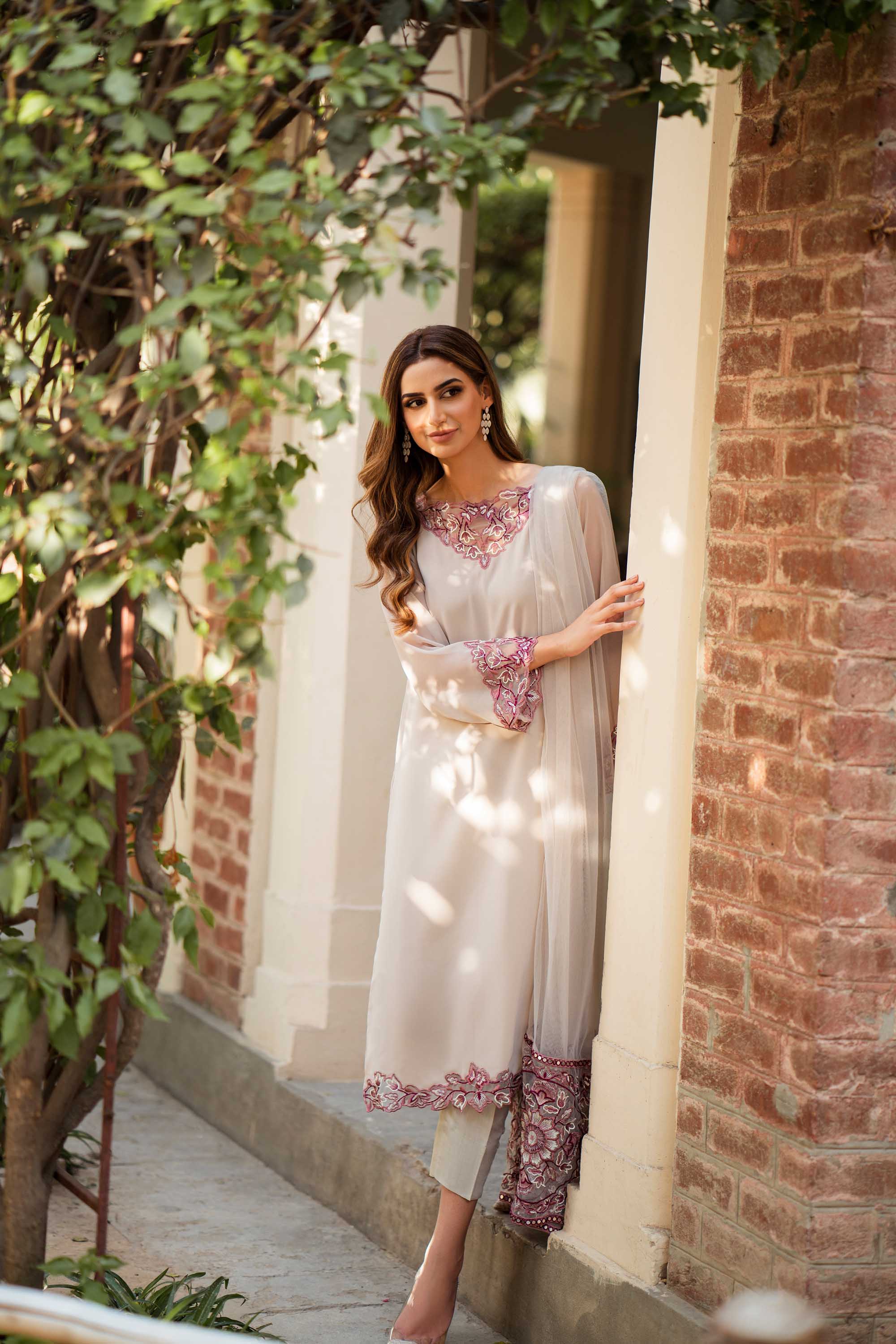 Parfait Nude Embroidered Georgette Chiffon Salwar Kameez (3-Piece) - Image 7