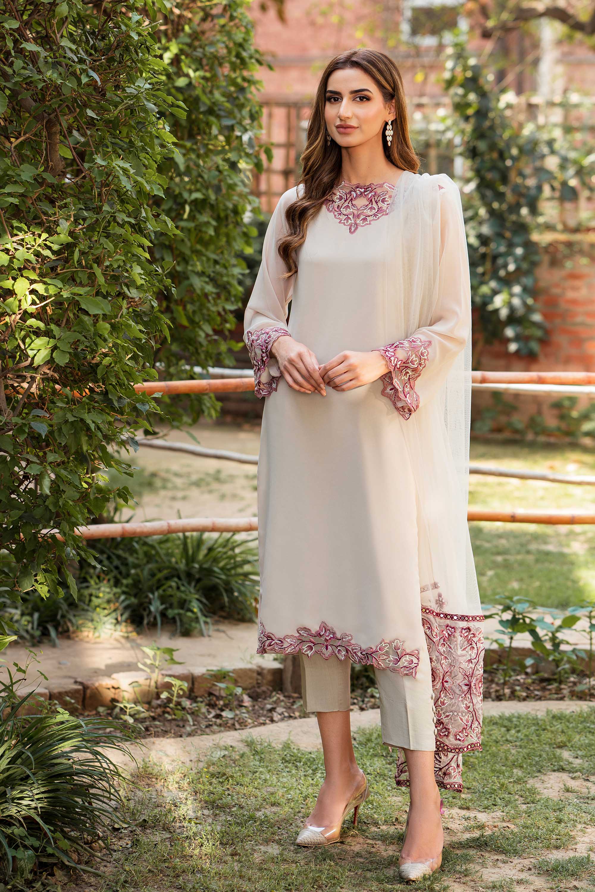 Parfait Nude Embroidered Georgette Chiffon Salwar Kameez (3-Piece) - Image 8