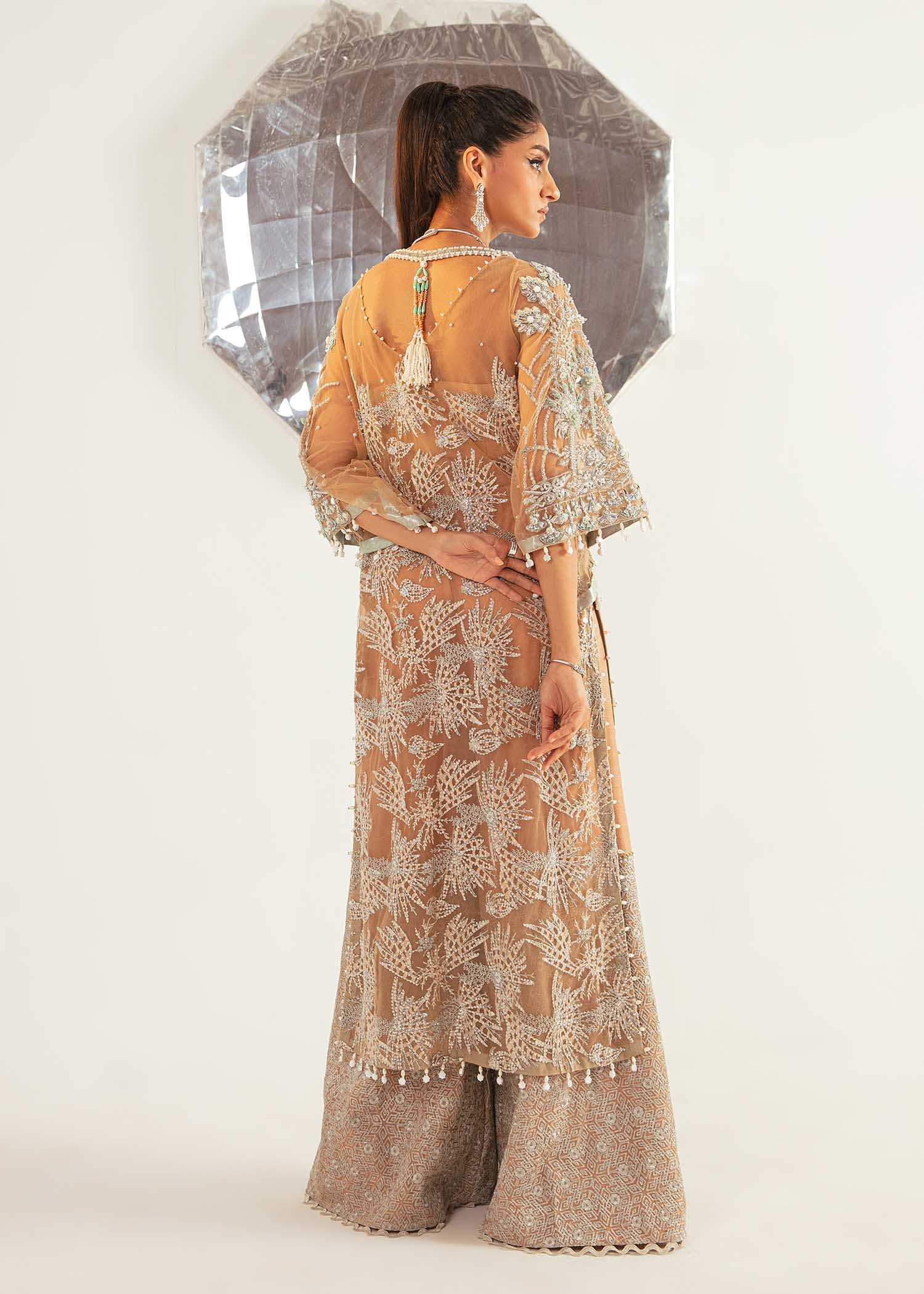 Nude Aqua Embroidered Net Long Shirt & Rawsilk Pants (2-Piece) - Image 6