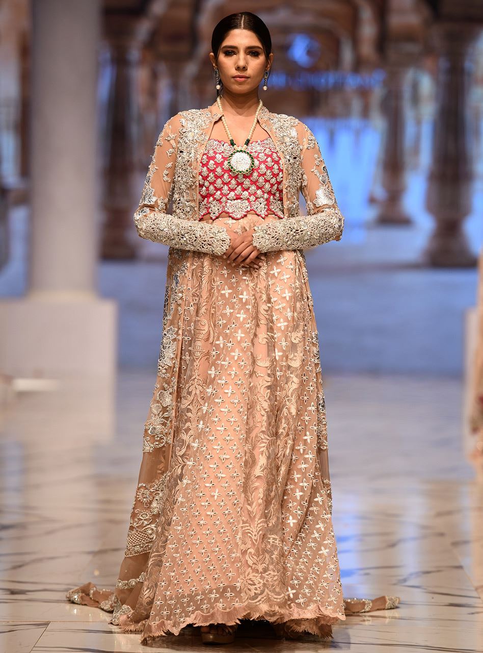 Pakistani Nude Embellished Net Jacket Sharara Set (2-Piece) - Image 1