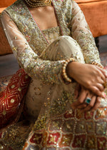 Nude Embroidered Net Gown with PK Raw Silk Sharara (3-Piece) - Image 11