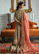 Nude Embroidered Net Gown with PK Raw Silk Sharara (3-Piece) - Image 8