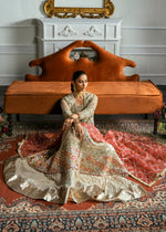 Nude Embroidered Net Gown with PK Raw Silk Sharara (3-Piece) - Image 9