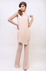Parfait Nude Georgette Tunic & Wide-Leg Trousers (2-Piece) - Image 2