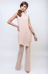 Parfait Nude Georgette Tunic & Wide-Leg Trousers (2-Piece) - Image 4