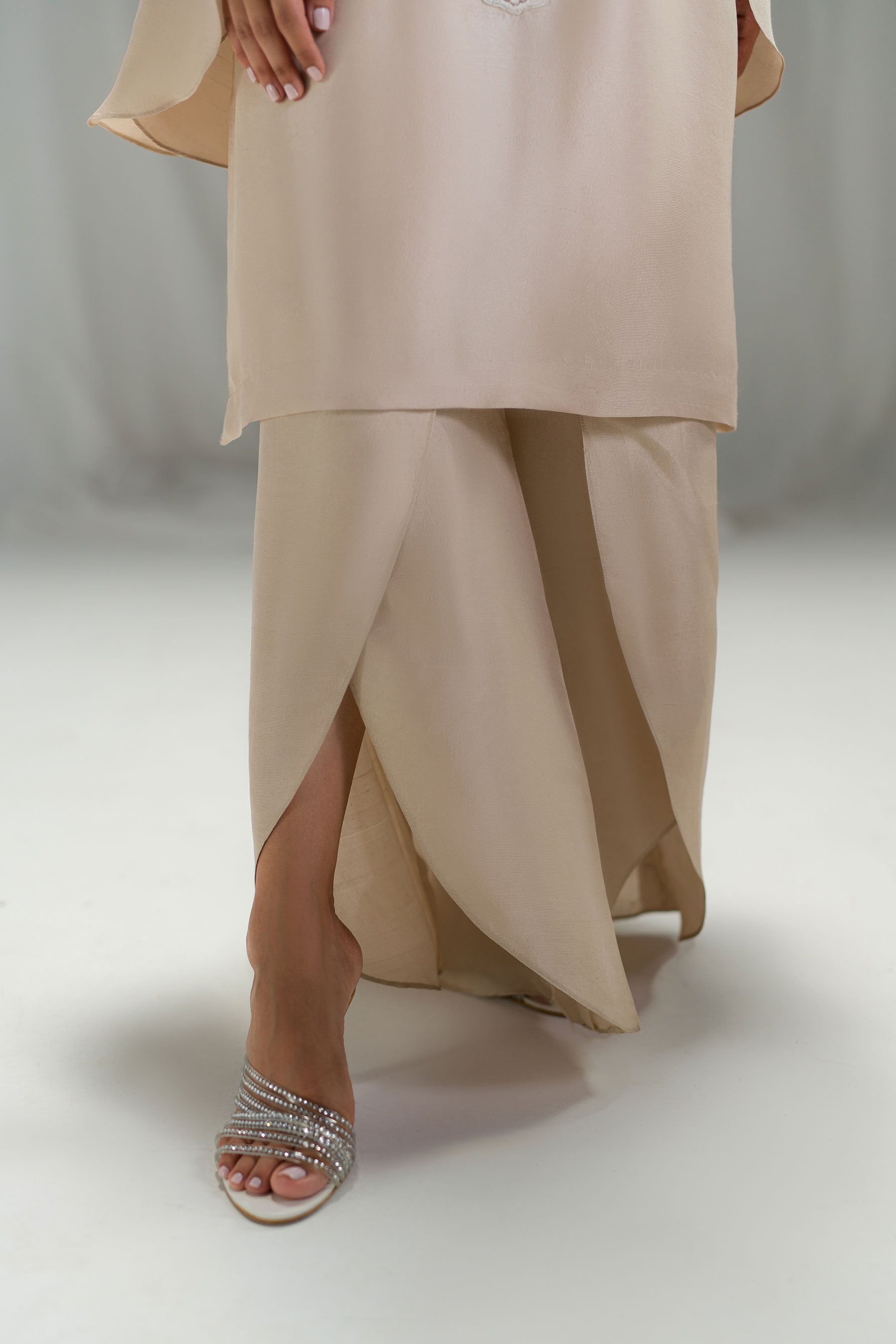 Nude Shell Pearl & Crystal Khaddi Net Salwar Kameez (3-Piece) - Image 6