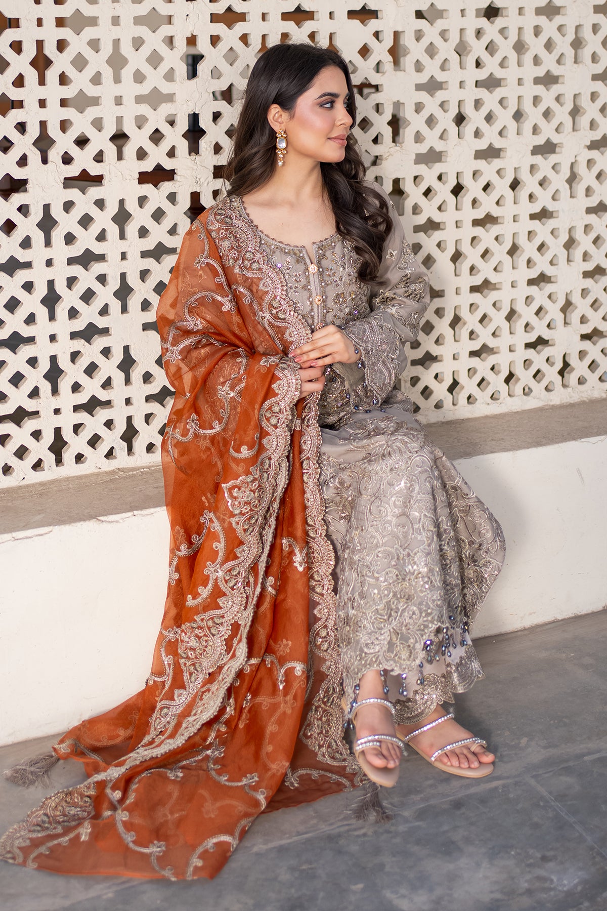 Pakistani Skin Embroidered Organza Salwar Kameez (3-Piece) - Image 2