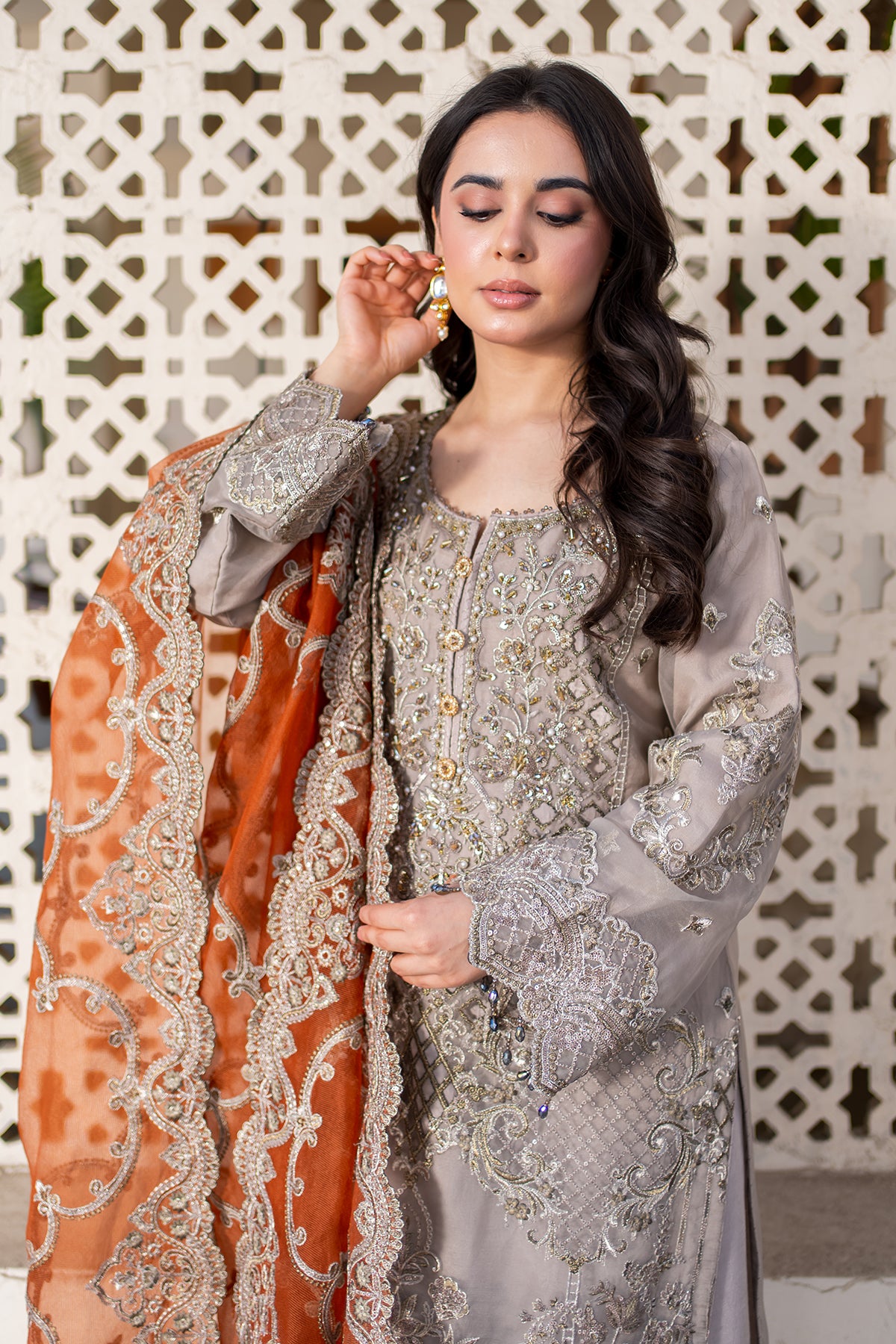 Pakistani Skin Embroidered Organza Salwar Kameez (3-Piece) - Image 4