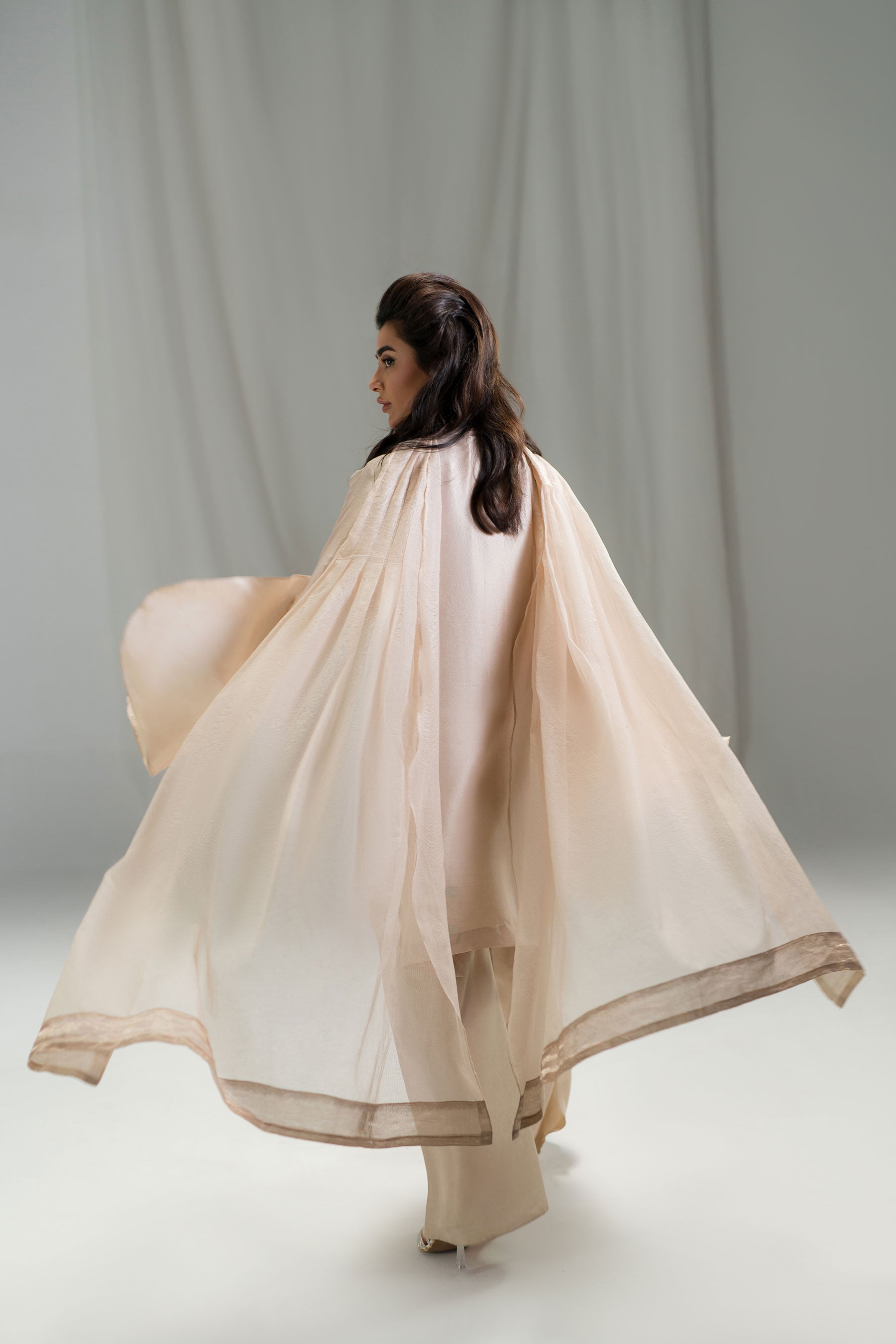 Nude Shell Embellished Pure Raw Silk Salwar Kameez (3-Piece) - Image 5