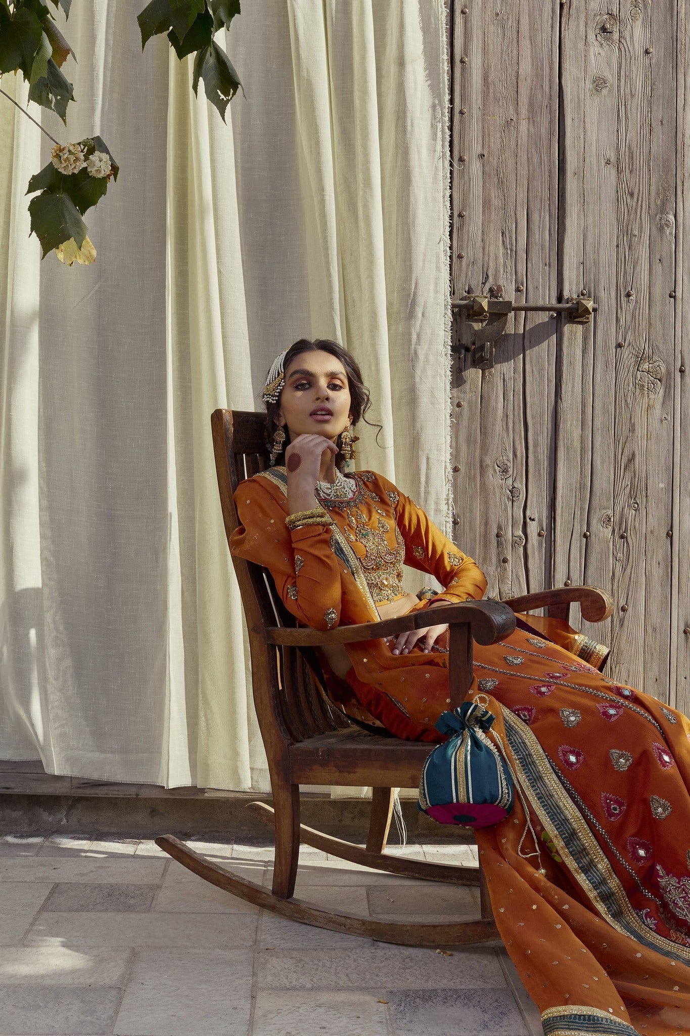 Pakistani Burnt Ochre Embellished Silk Lehenga Choli (3-Piece) - Image 1