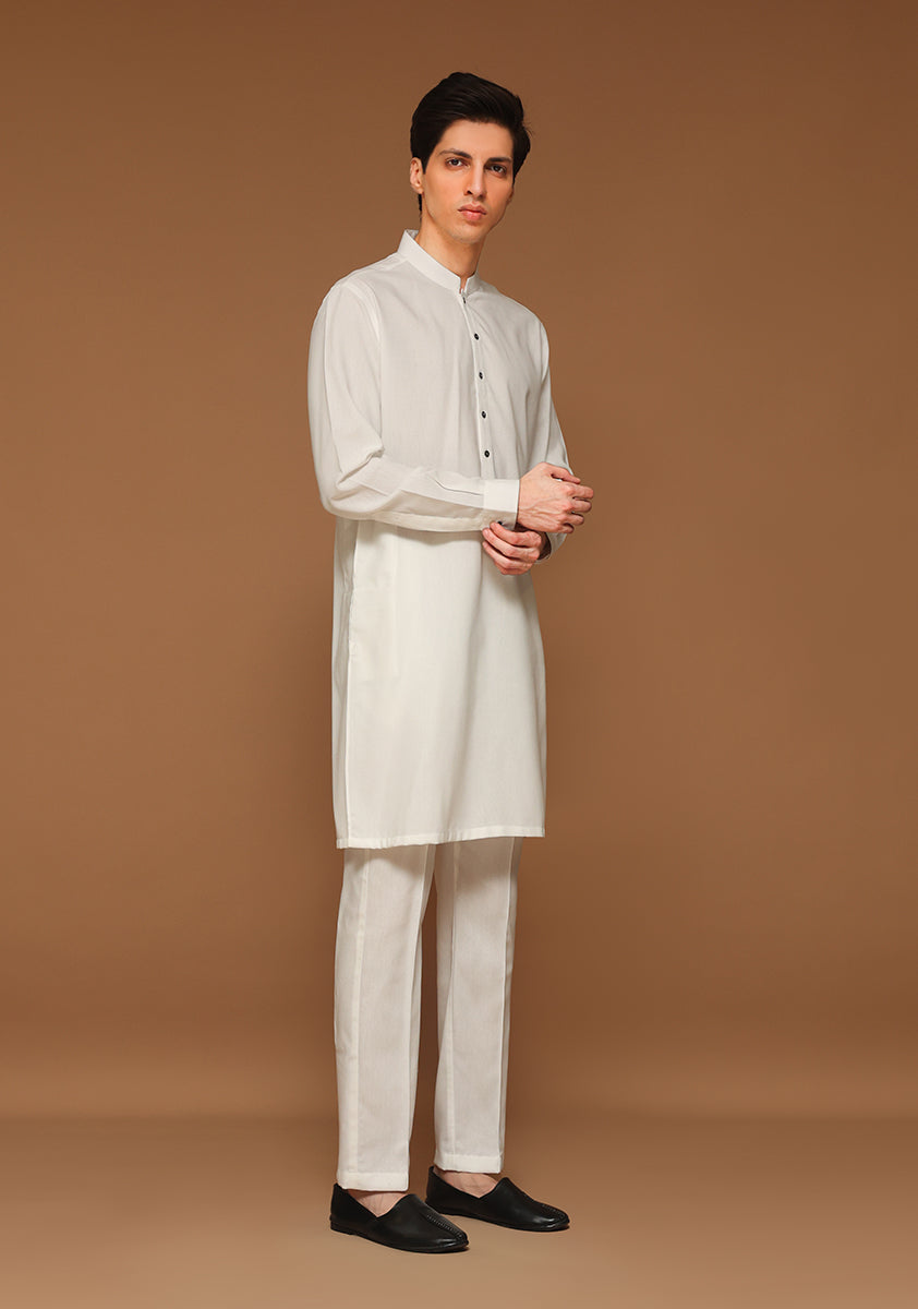 Cloud Dancer Tonal Stitched Ayuthia Blend Kurta Pajama (2-Piece) - Image 1
