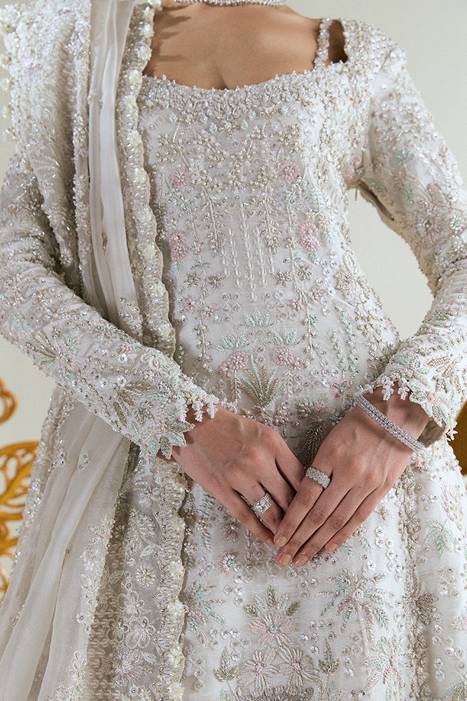 Off-White Embellished Tissue Silk Bridal Lehenga (3-Piece) - Image 3