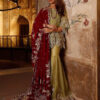 Pakistani Olive Embroidered Silk Gharara Set (3-Piece) - Image 2