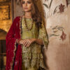 Pakistani Olive Embroidered Silk Gharara Set (3-Piece) - Image 3