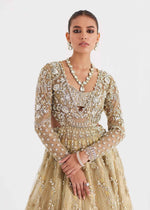 Indian Olive Green Embroidered Net & Brocade Bridal Lehenga (3-Piece) - Image 3
