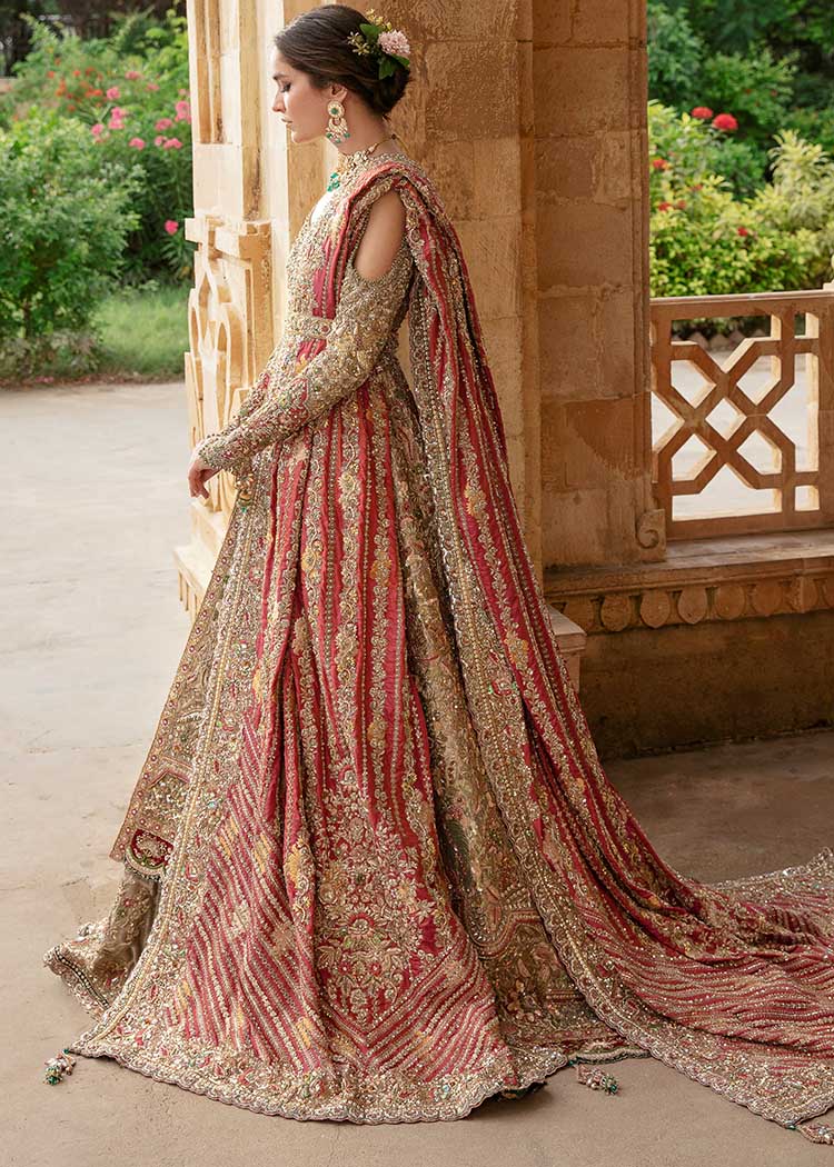 Pakistani Olive & Deep Red Embellished Silk Lehenga Choli (3-Piece) - Image 4