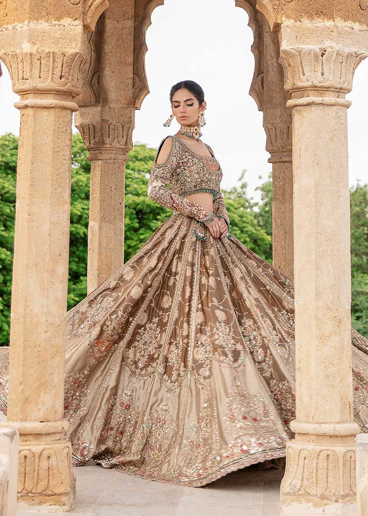 Pakistani Olive & Deep Red Embellished Silk Lehenga Choli (3-Piece) - Image 8