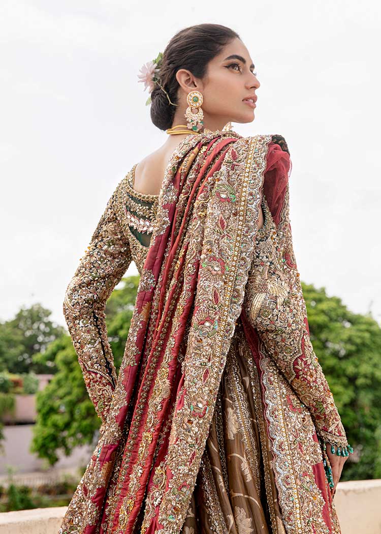 Olive & Deep Red Embellished Silk Lehenga Choli (3-Piece) - Image 5