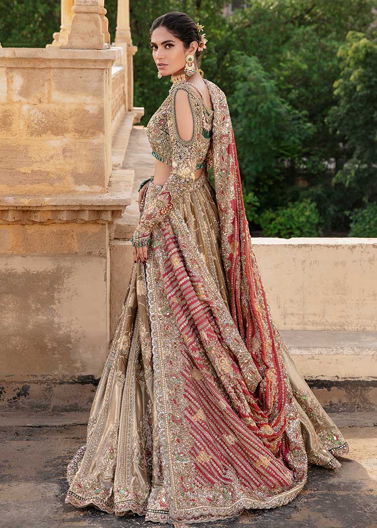 Olive & Deep Red Embellished Silk Lehenga Choli (3-Piece) - Image 6