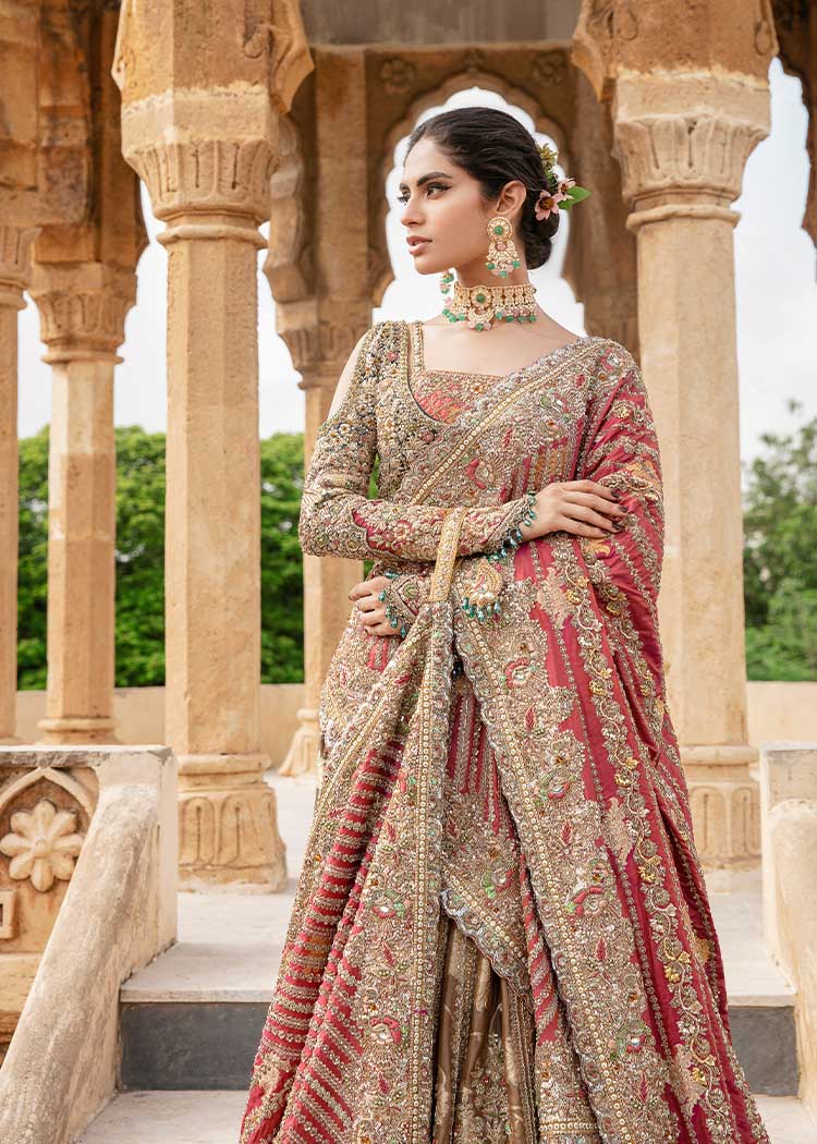 Olive & Deep Red Embellished Silk Lehenga Choli (3-Piece) - Image 7